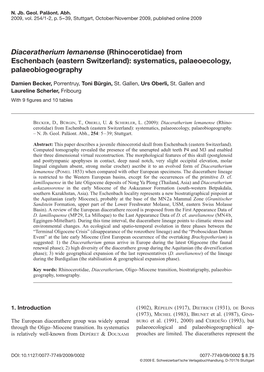 Diaceratherium Lemanense (Rhinocerotidae) from Eschenbach (Eastern Switzerland): Systematics, Palaeoecology, Palaeobiogeography