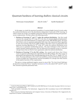 Quantum Hardness of Learning Shallow Classical Circuits