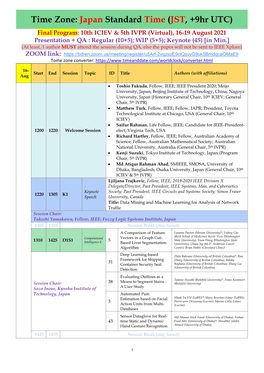 Time Zone: Japan Standard Time (JST, +9Hr UTC)