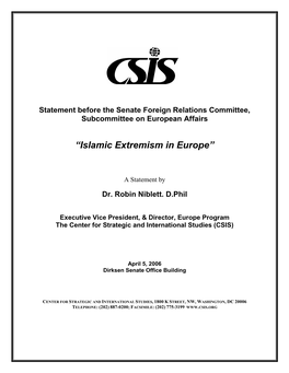 “Islamic Extremism in Europe”