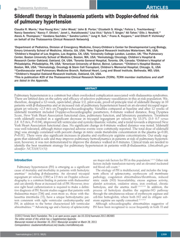 Sildenafil Therapy in Thalassemia Patients with Doppler-Defined Risk of Pulmonary Hypertension