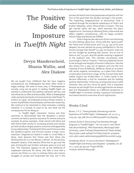 The Positive Side of Imposture in Twelfth Night (Manderscheid, Wallin, and Diakow)