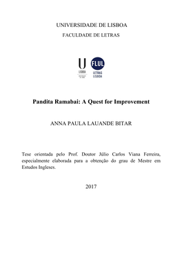 Pandita Ramabai: a Quest for Improvement