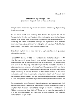 Statement by Shingo Tsuji (Translation of Speech Made at Press Conference)