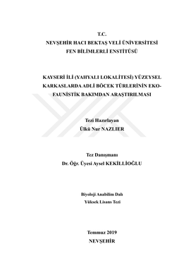 (Yahyali Lokalġtesġ) Yüzeysel Karkaslarda Adlġ Böcek Türlerġnġn Eko- Faunġstġk Bakimdan Araġtirilmasi