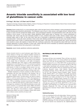 Arsenic Trioxide Sensitivity Is Associated with Low Level Of