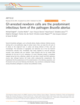 G1-Arrested Newborn Cells Are the Predominant Infectious Form of the Pathogen Brucella Abortus