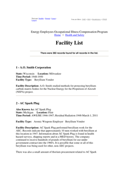 Facility List