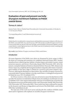 (Eryngium Maritimum) Habitats on Polish Coastal Dunes