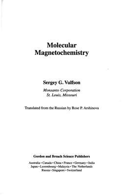 Molecular Magnetochemistry