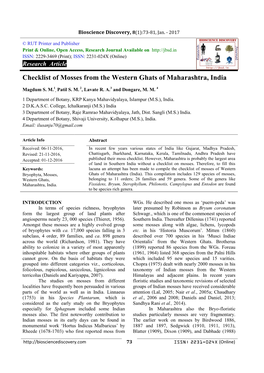 Checklist of Mosses from the Western Ghats of Maharashtra, India