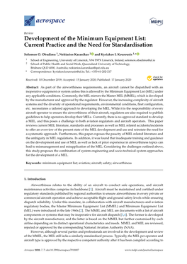 Development of the Minimum Equipment List: Current Practice and the Need for Standardisation