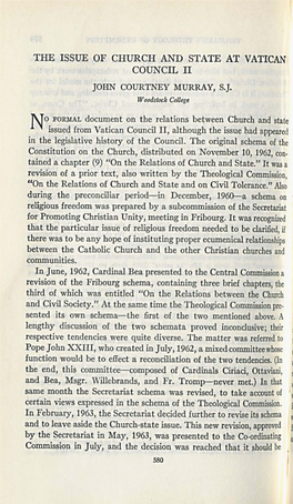 The Issue of Church and State at Vatican Council Ii John Courtney Murray, S.J