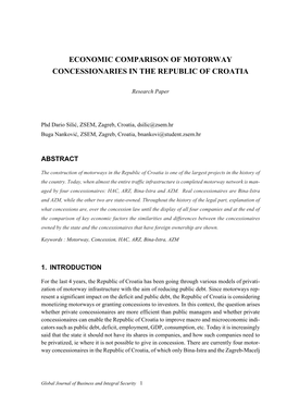 Economic Comparison of Motorway Concessionaries in the Republic of Croatia