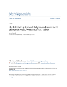 The Effect of Culture and Religion on Enforcement of International Arbitration Awards in Iran" (2018)