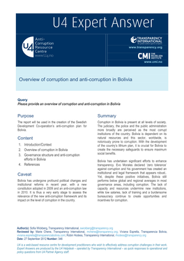 Overview of Corruption and Anti-Corruption in Bolivia