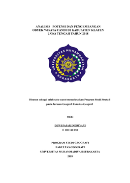 Analisis Potensi Dan Pengembangan Obyek Wisata Candi Di Kabupaten Klaten Jawa Tengah Tahun 2018