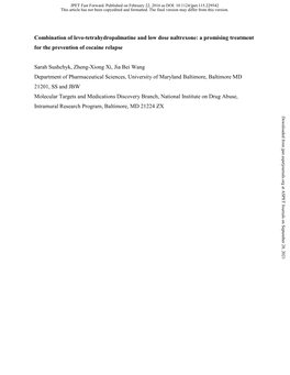 Combination of Levo-Tetrahydropalmatine and Low Dose Naltrexone: a Promising Treatment for the Prevention of Cocaine Relapse