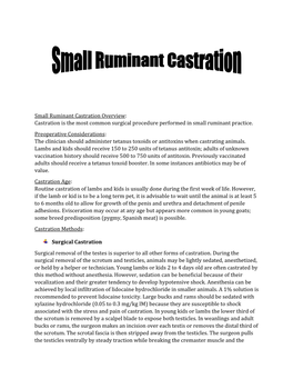 Small Ruminant Castration Overview: Castration Is the Most Common Surgical Procedure Performed in Small Ruminant Practice