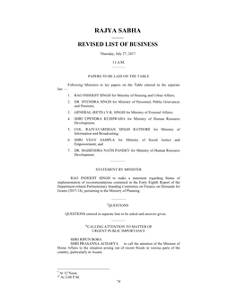 Rajya Sabha —— Revised List of Business