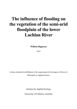 The Influence of Flooding on the Vegetation of the Semi-Arid Floodplain of the Lower Lachlan River