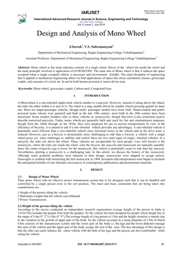 Design and Analysis of Mono Wheel