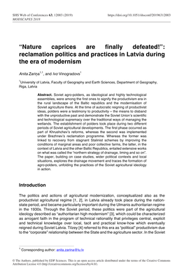 “Nature Caprices Are Finally Defeated\!”: Reclamation Politics and Practices in Latvia During the Era of Modernism