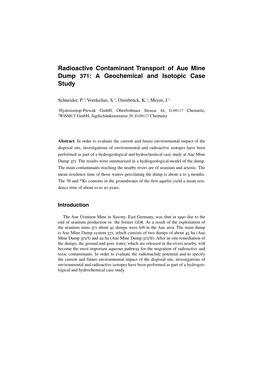 Radioactive Contaminant Transport of Aue Mine Dump 371: a Geochemical and Isotopic Case Study