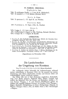 Die Landschnecken Der Umgebung Von Konstanz. Von Friedrich Ehrenfeld, Mainz-Mombach