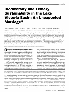 Biodiversity and Fishery Sustainability in the Lake Victoria Basin: an Unexpected Marriage?