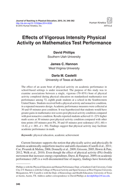 Effects of Vigorous Intensity Physical Activity on Mathematics Test Performance