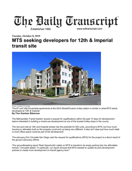 MTS Seeking Developers for 12Th & Imperial Transit Site