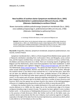 New Localities of Southern Darter Sympetrum Meridionale (SELYS, 1841) and Banded Darter S