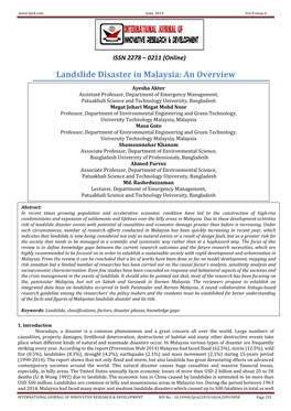 Landslide Disaster in Malaysia: an Overview