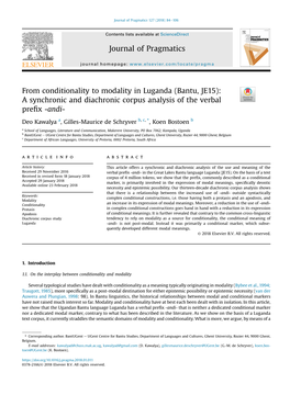 From Conditionality to Modality in Luganda (Bantu, JE15): a Synchronic and Diachronic Corpus Analysis of the Verbal Preﬁx-Andi