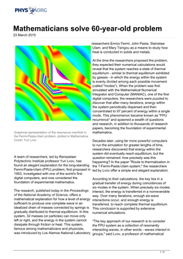 Mathematicians Solve 60-Year-Old Problem 23 March 2015