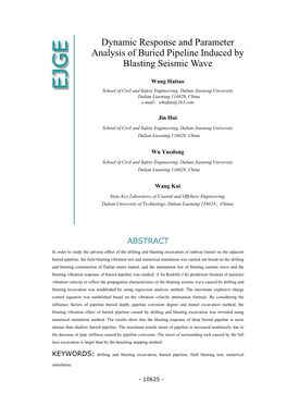 Dynamic Response and Parameter Analysis of Buried Pipeline Induced by Blasting Seismic Wave