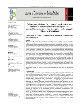 Callistemon Citrinus (Myrtaceae) Methanolic Leaf Extract: a Potent