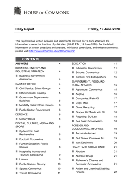 Daily Report Friday, 19 June 2020 CONTENTS