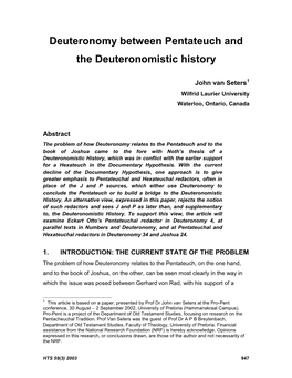 Deuteronomy Between Pentateuch and the Deuteronomistic History