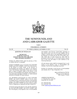 The Newfoundland and Labrador Gazette