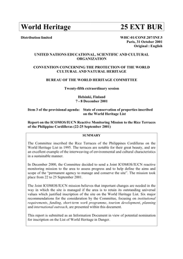 Report on the ICOMOS/IUCN Reactive Monitoring Mission to the Rice Terraces of the Philippine Cordilleras (22-25 September 2001)