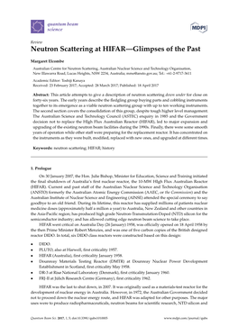 Neutron Scattering at HIFAR—Glimpses of the Past