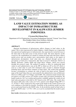 Land Value Estimation Model As Impact of Infrastructure Development in Kaliwates Jember Indonesia