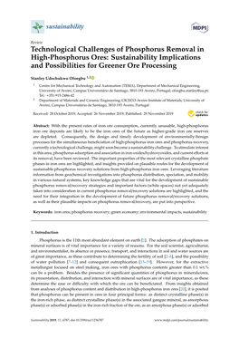 Technological Challenges of Phosphorus Removal in High-Phosphorus Ores: Sustainability Implications and Possibilities for Greener Ore Processing