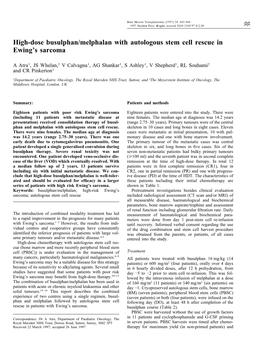 High-Dose Busulphan/Melphalan with Autologous Stem Cell Rescue in Ewing’S Sarcoma