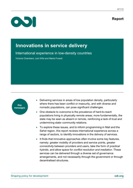 Innovations in Service Delivery International Experience in Low-Density Countries