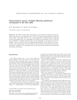 Macroseismic Survey of Salsk (Russian Platform) Earthquake of 22 May 2001