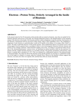 Electron—Proton Twins, Orderly Arranged in the Inside of Bioatoms