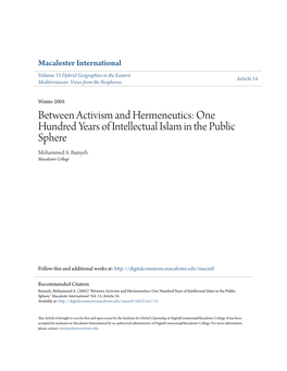 Between Activism and Hermeneutics: One Hundred Years of Intellectual Islam in the Public Sphere Mohammed A